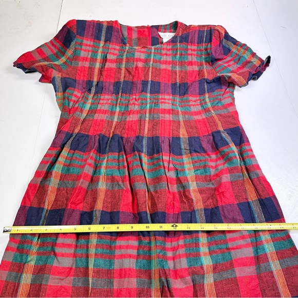 Vintage Plaid Christmas Dress Womens size 10 Red Green Long 90s Holiday Linen - Picture 7 of 8